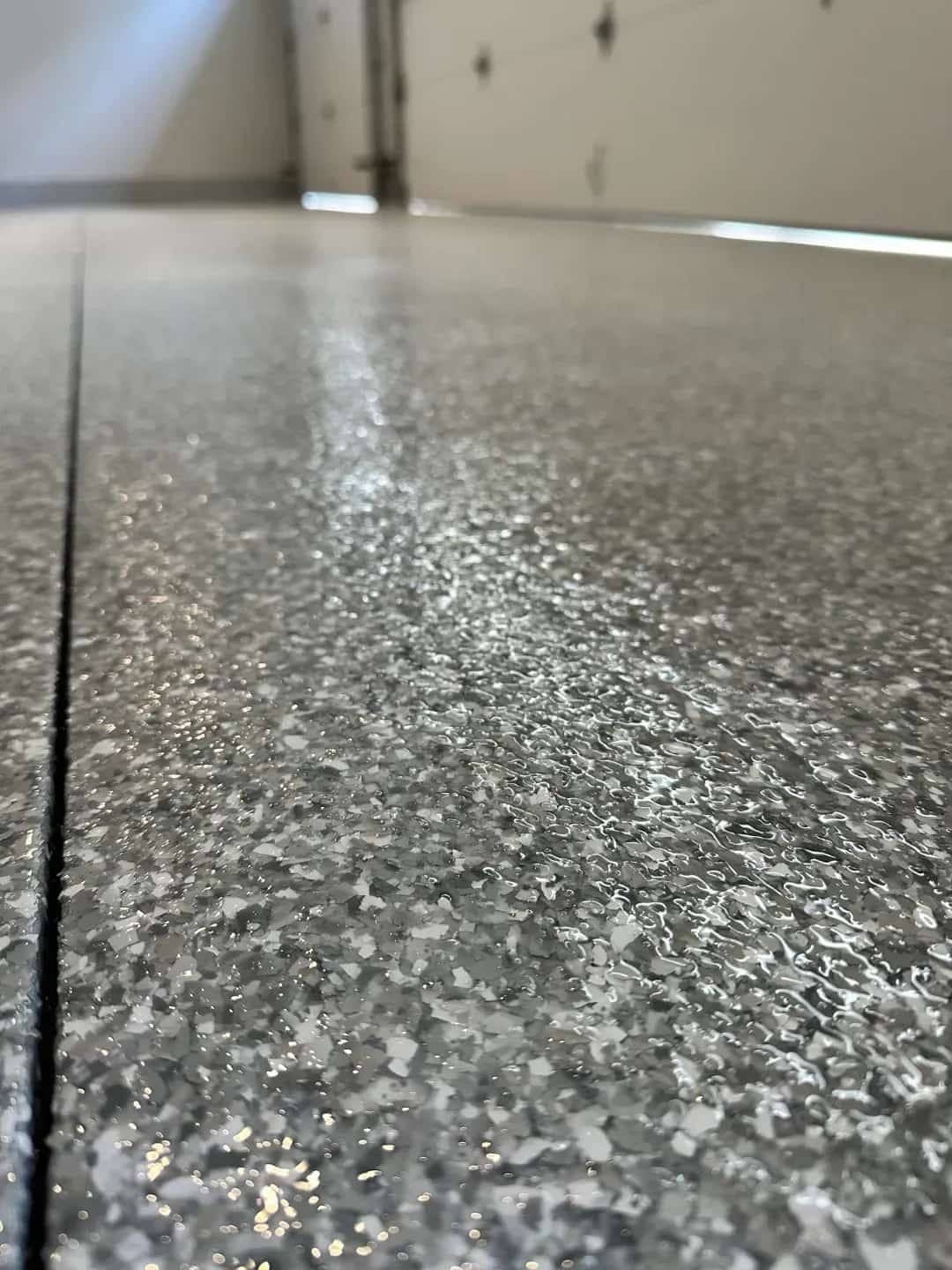 Finished concrete floor with a smooth reflective surface