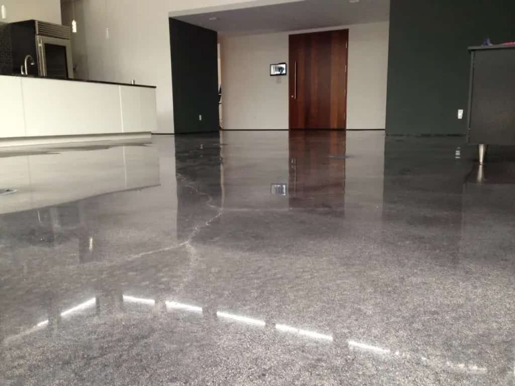 High gloss polished concrete floor in a modern West Michigan home