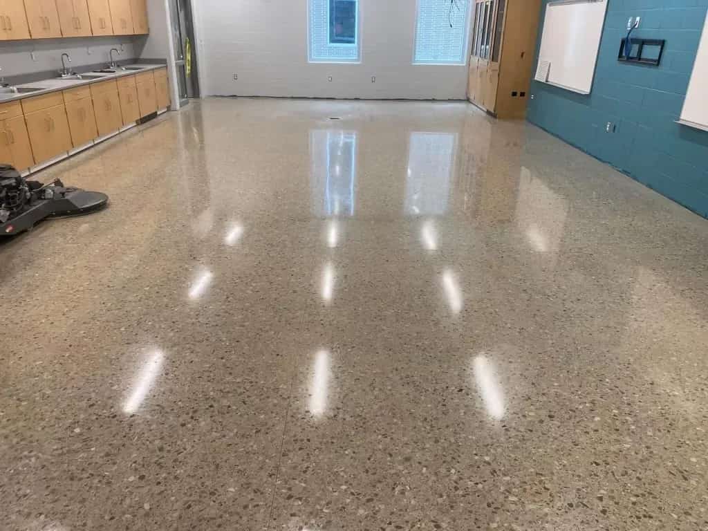Polished concrete surface with visible slab variation