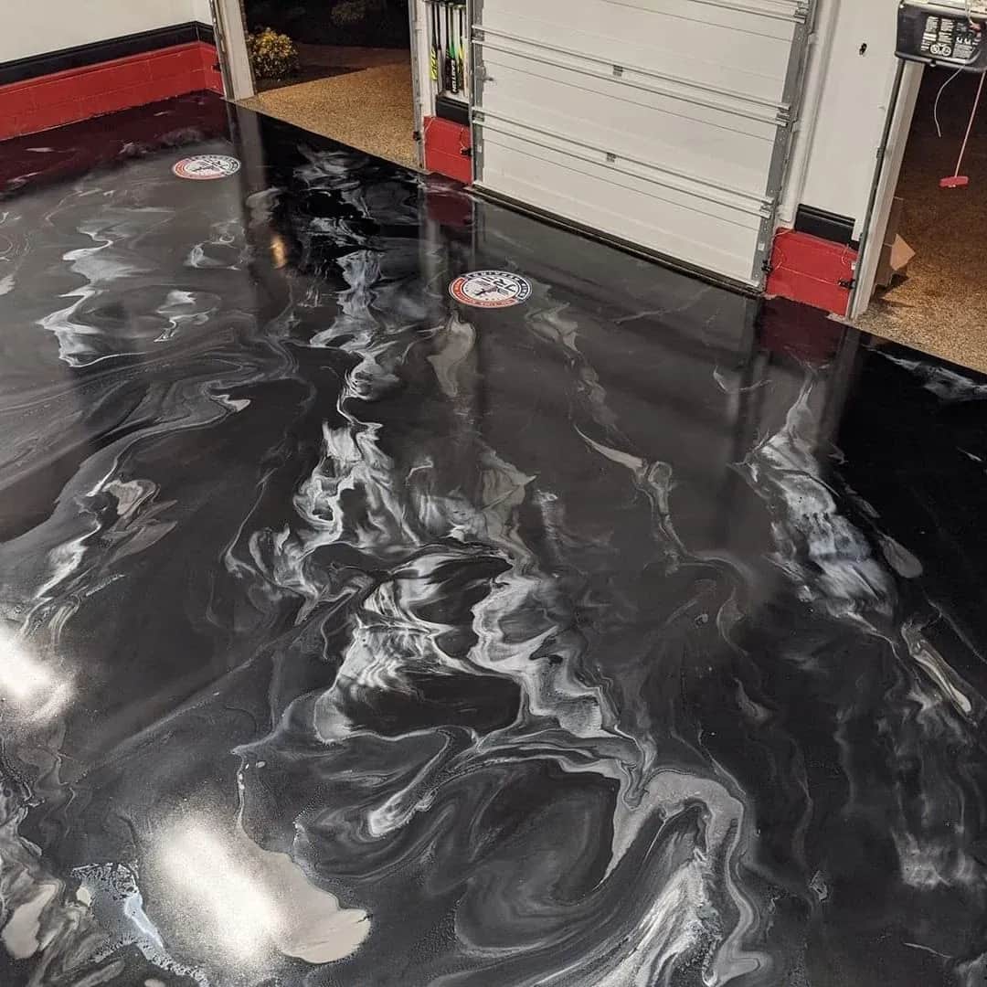 Finished flake garage floor coating by High Caliber Concrete Coatings