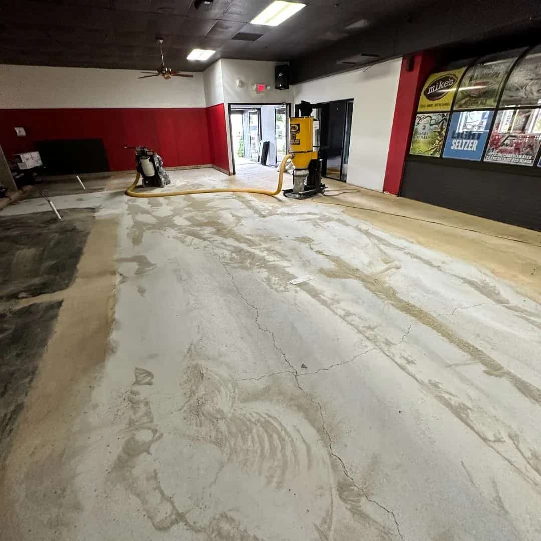 Concrete surface prepared with a floor grinder