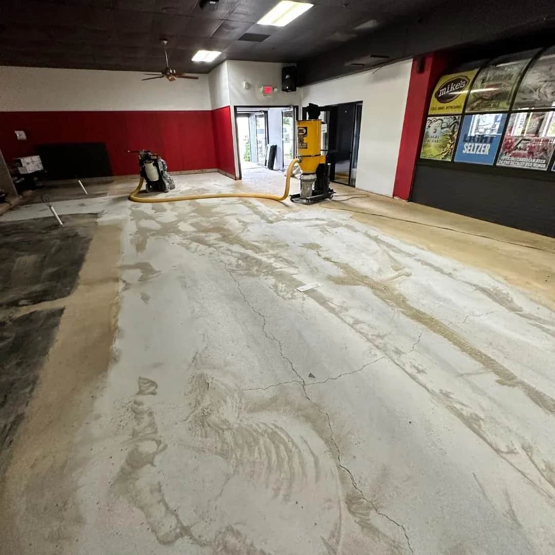 Concrete surface prepared with grinding equipment