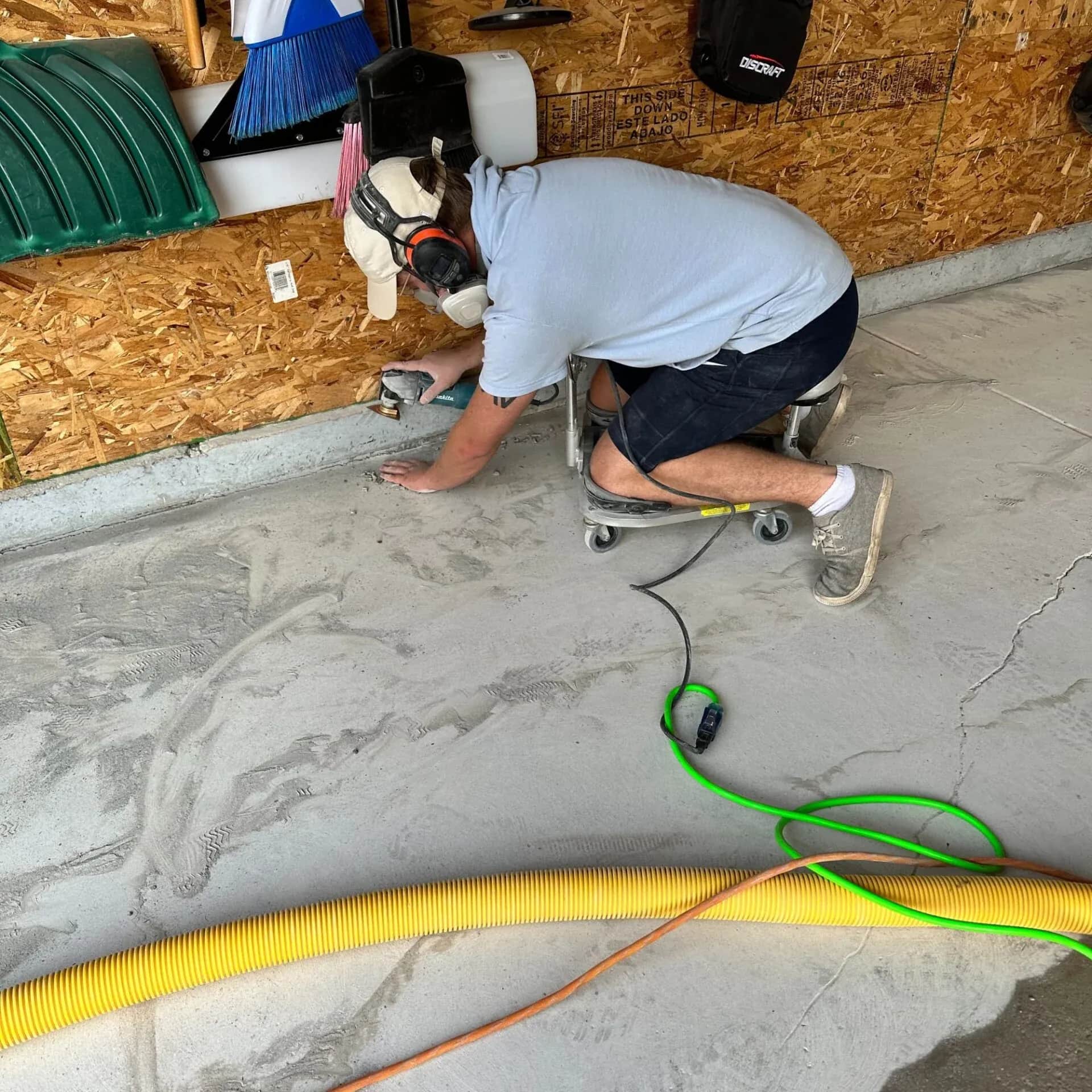 Concrete preparation work with grinding equipment