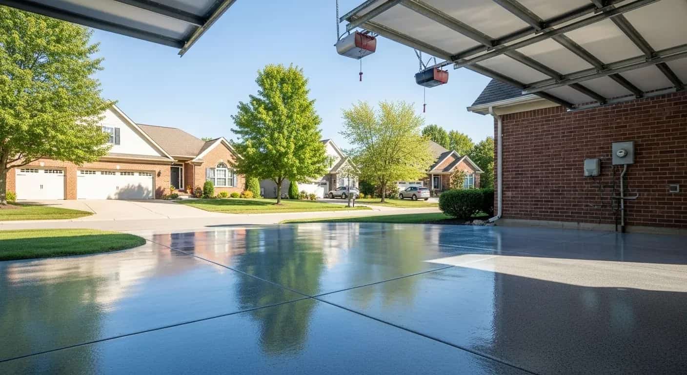 Sealed concrete driveway and garage approach at a Zeeland Michigan home