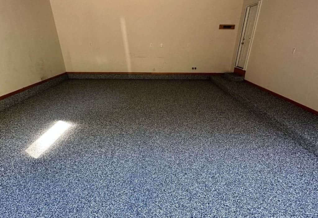 Finished blue flake concrete coating