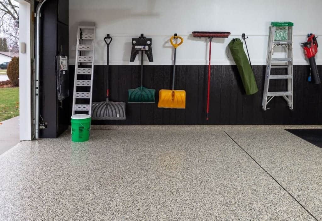 Finished decorative concrete coating in a garage