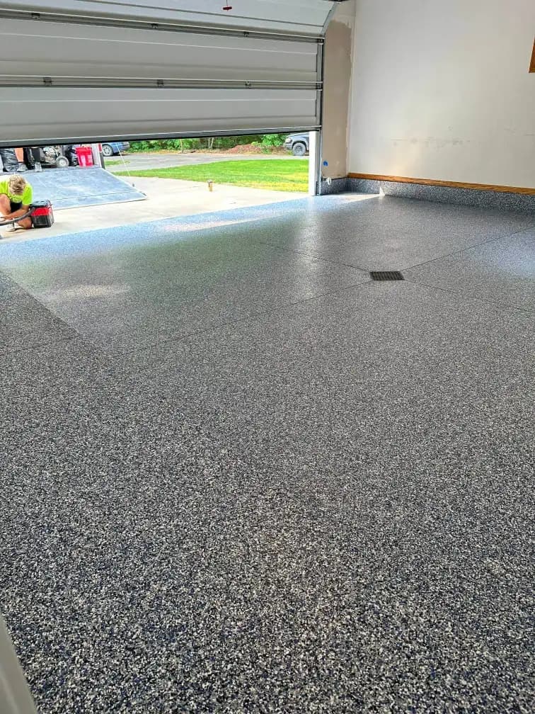 Full flake broadcast garage floor coating in Grand Rapids Michigan