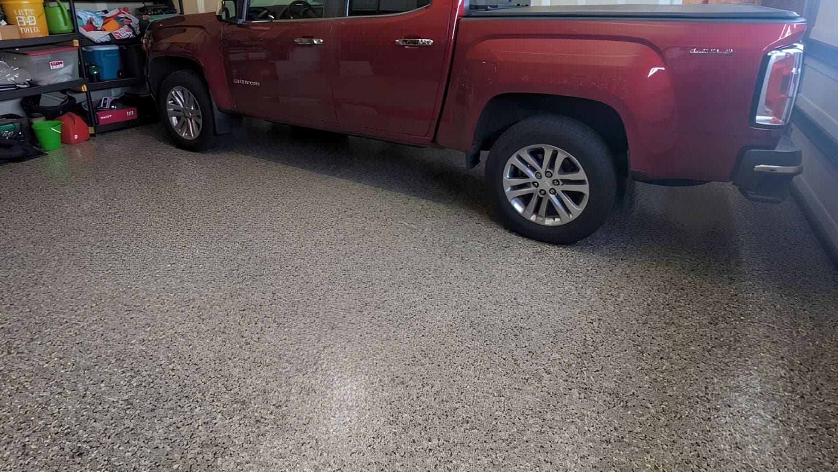 Finished flake garage floor coating for a Grand Haven lakeshore home