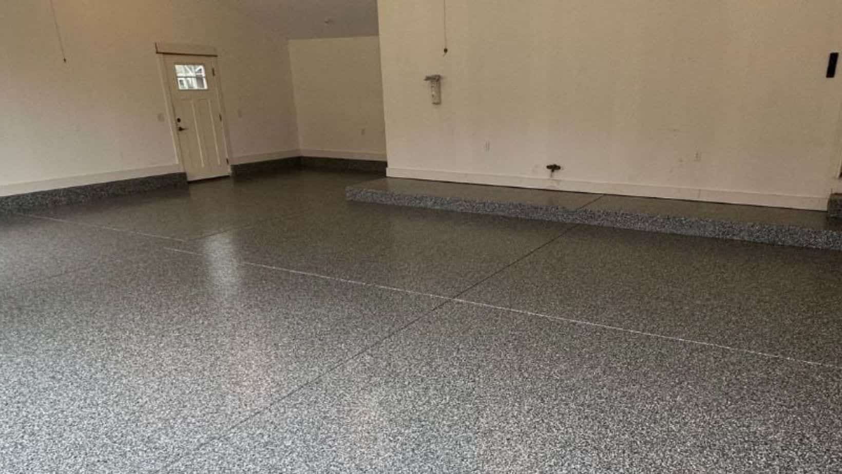 Finished flake coating in a garage recreation space