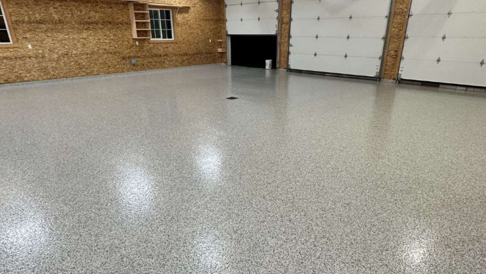 Finished industrial style floor coating in a large work space
