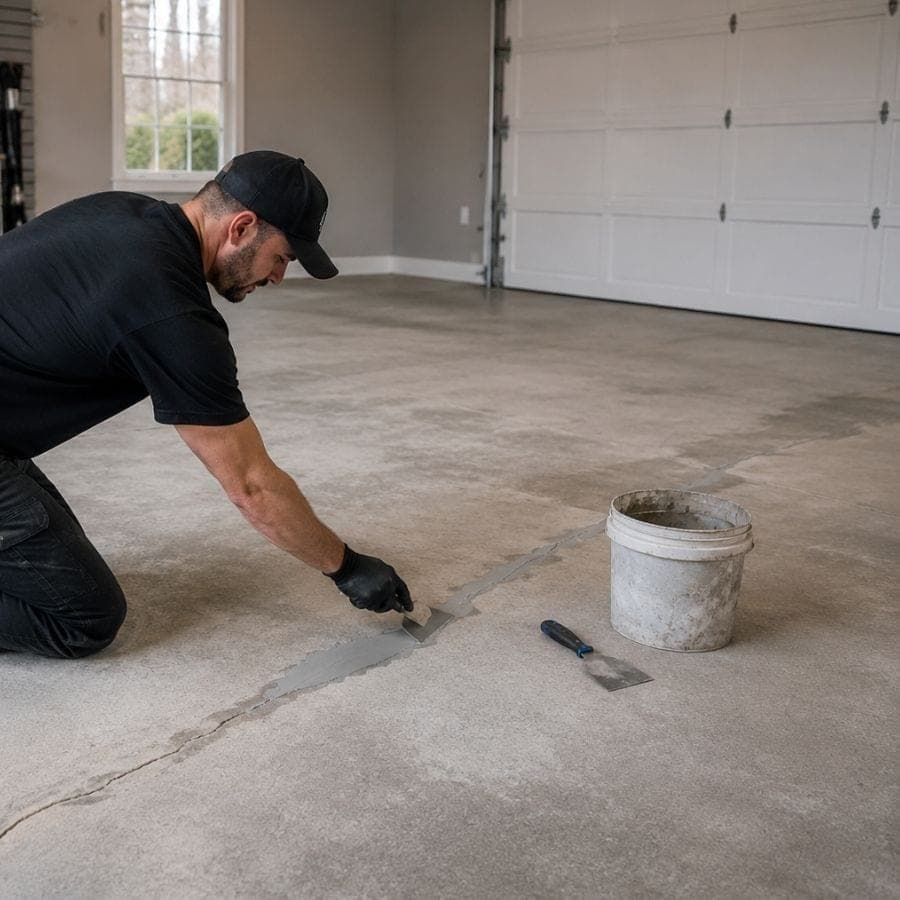 Crack repair during concrete subfloor preparation for a West Michigan floor